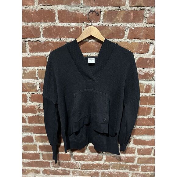 Gymshark Womens Black Knit Pullover Hooded Oversized Sweatshirt Size Small - Picture 1 of 3